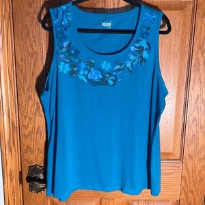 Floral print on upper yoke of top